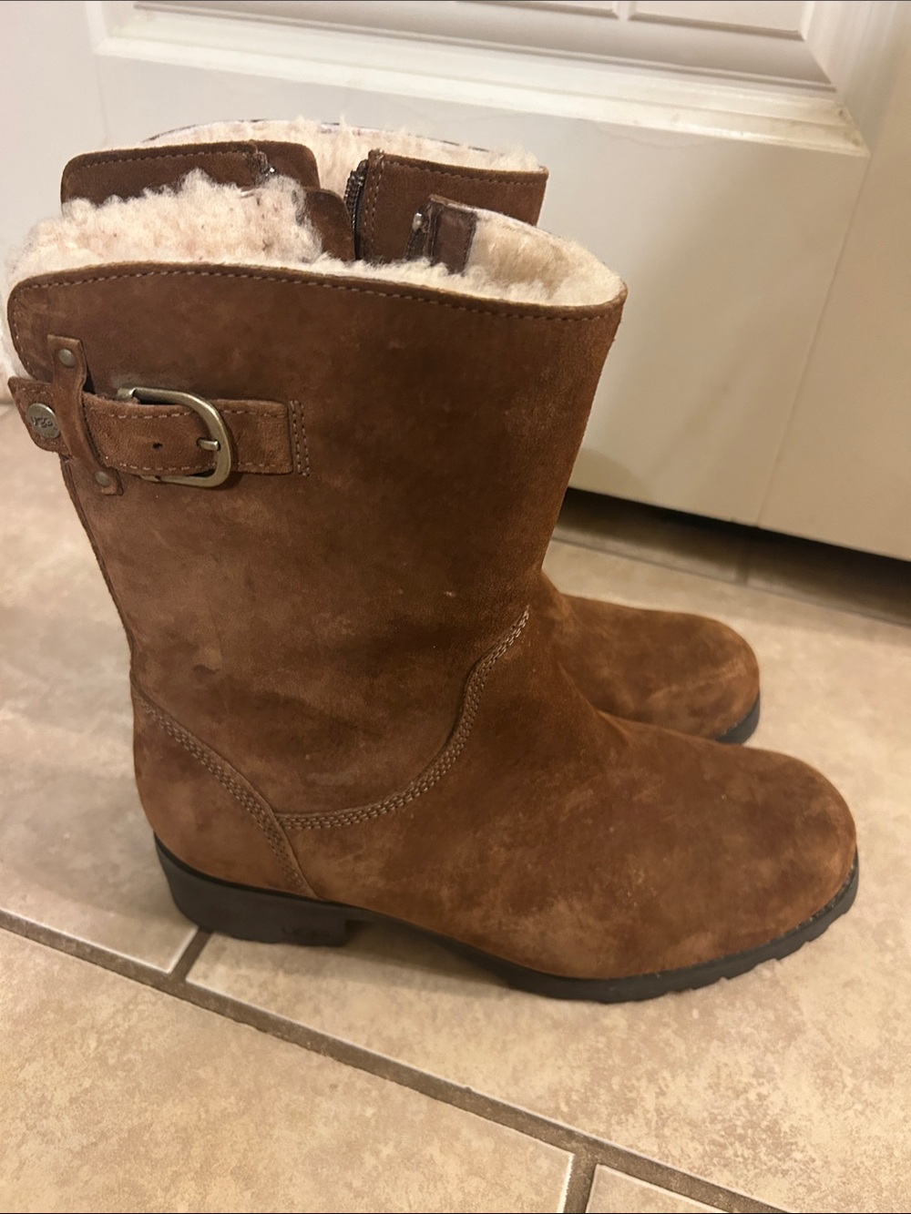 UGG Chestnut Suede Shearling-Lined Mid-Calf Boots